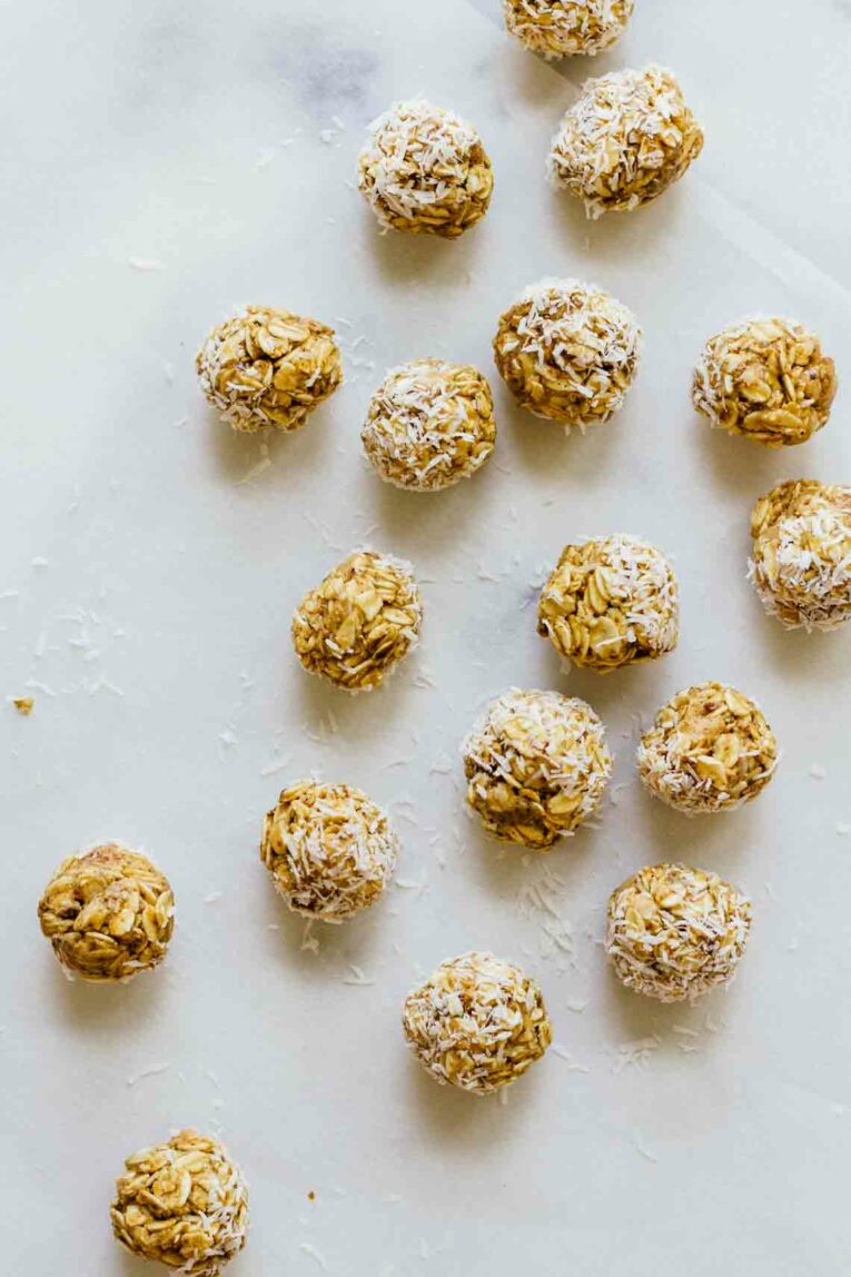 Overhead shot of Honey Oatmeal No-Bake Energy Bites 