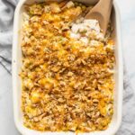 Easy Turkey Rice Casserole with a wooden spoon in the corner.
