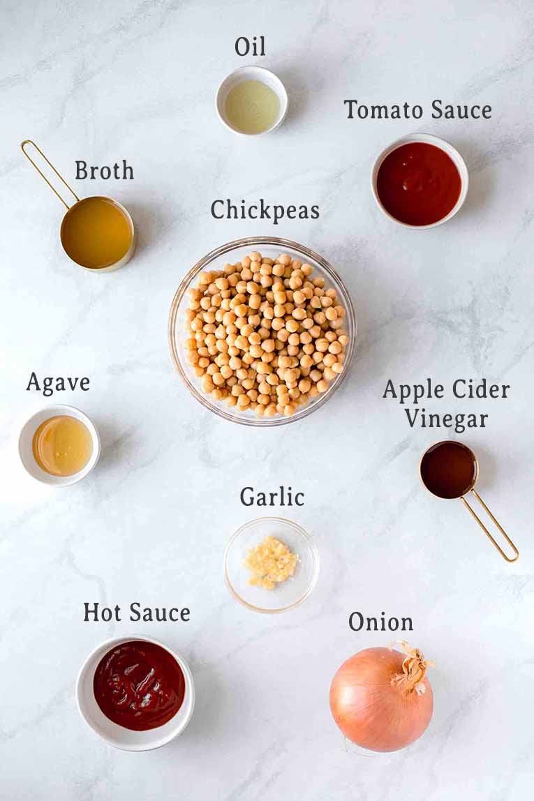 Ingredients for vegan buffalo chickpea bowls.