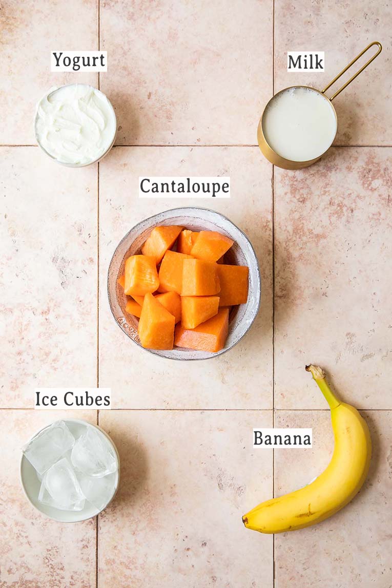 Ingredients for cantaloupe smoothie recipe.