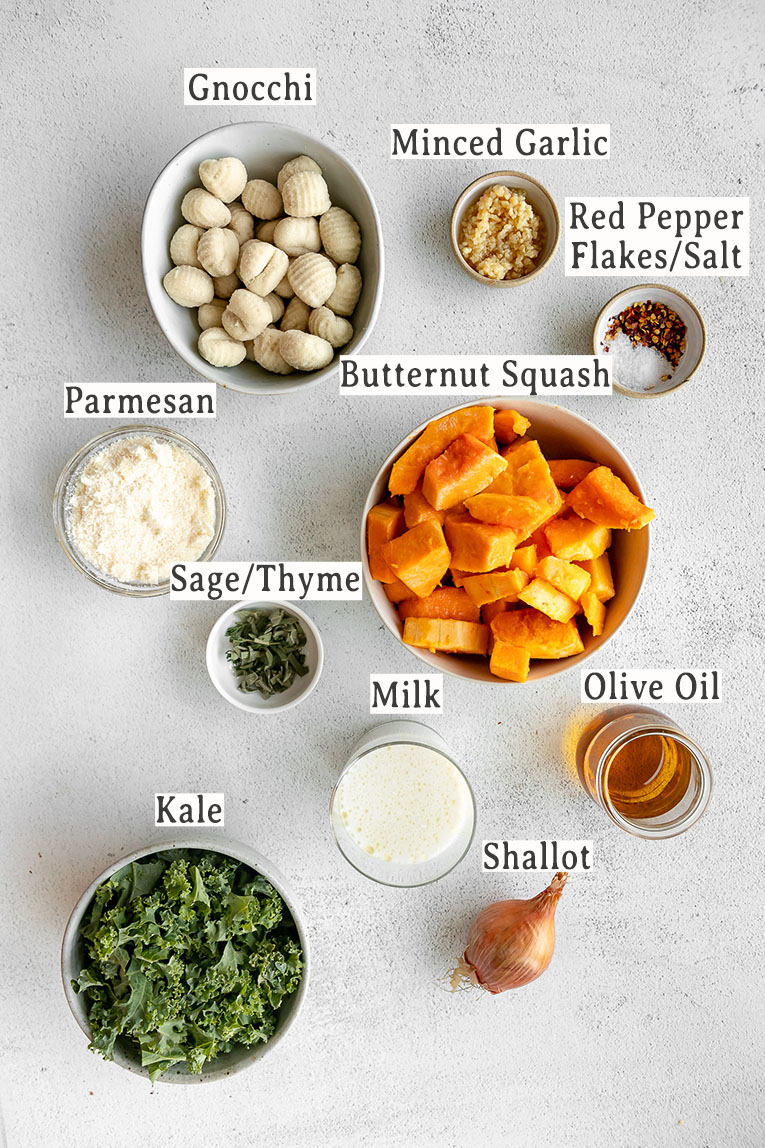 Ingredients for butternut squash gnocchi recipe.