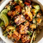 Top shot photo of Honey Glazed Salmon Bowls recipe.