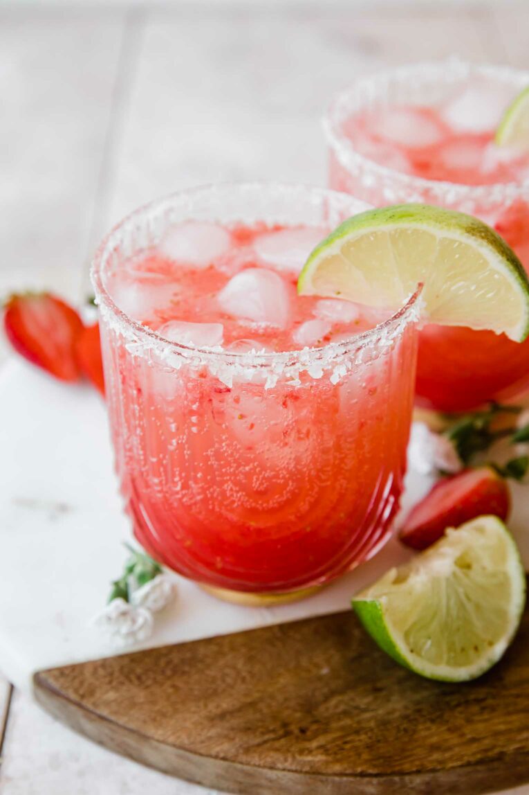 Angled photo of Strawberry Lime Mocktail Margarita.
