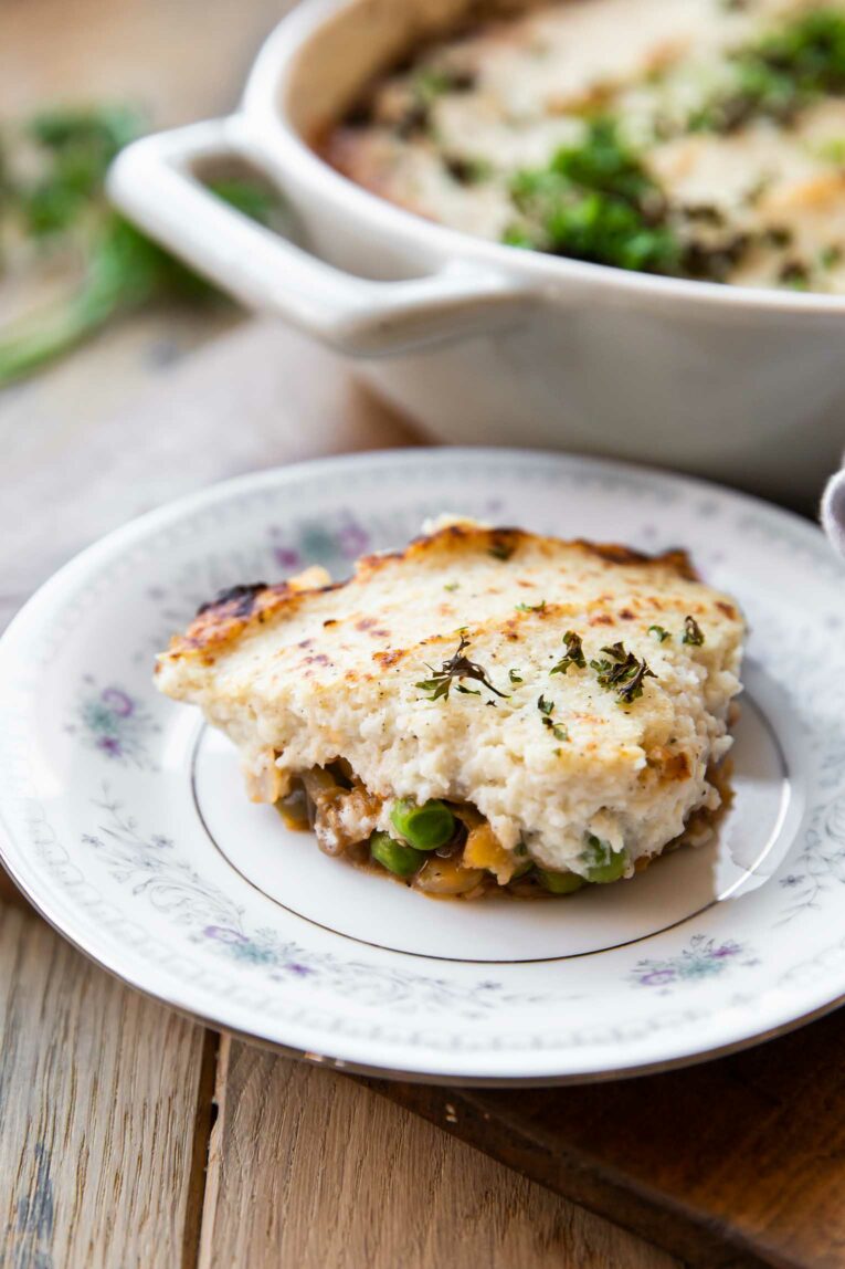 Vegetarian Shepherd's Pie on a plate.