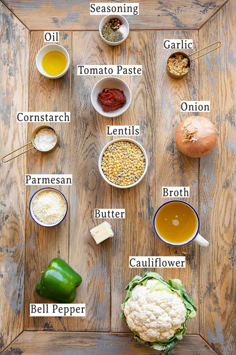 Ingredients for Vegetarian Lentil Shepherds Pie recipe.