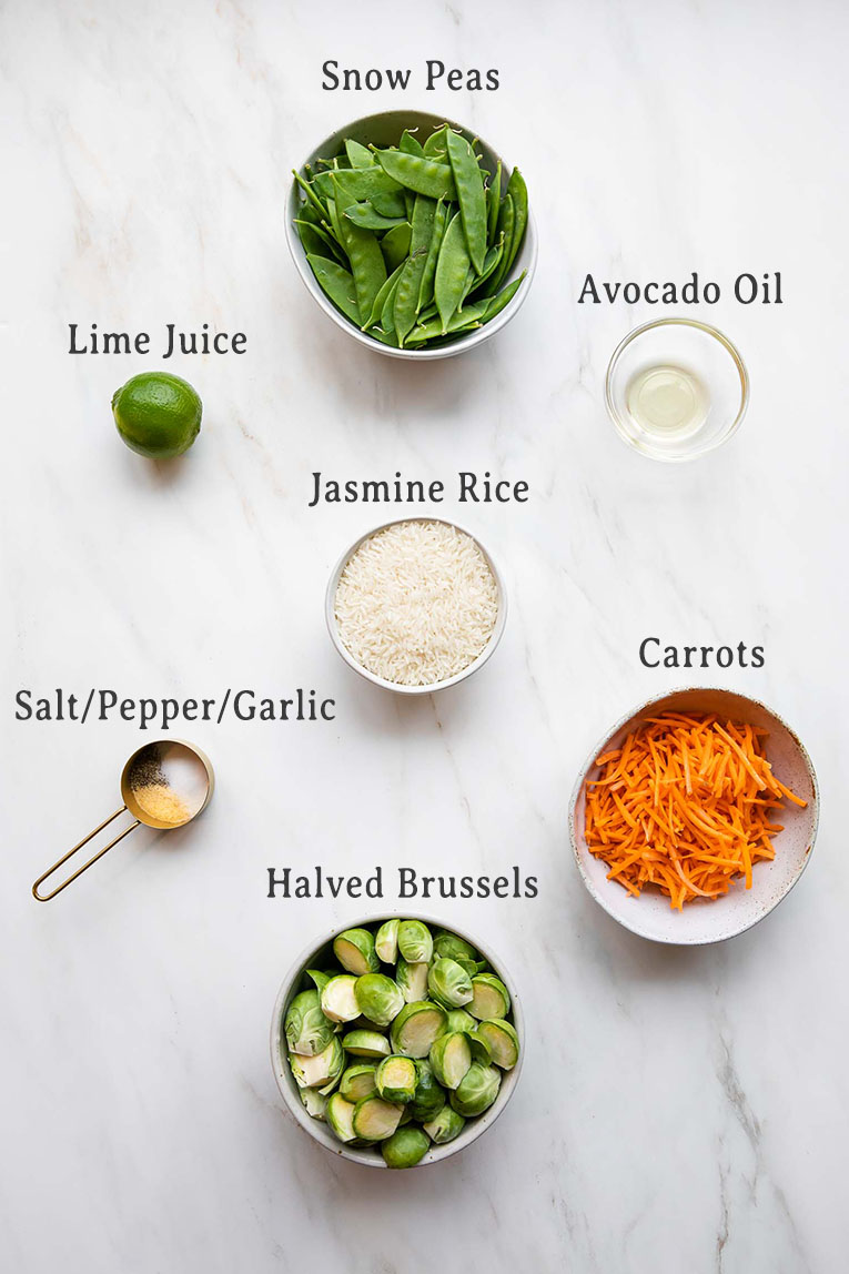 Ingredients for honey chicken meal prep bowls.