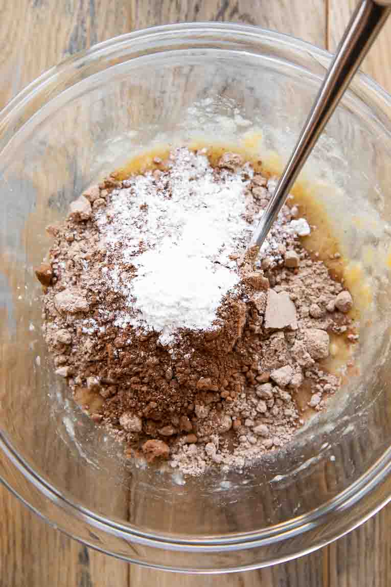 Ingredients for Protein Brownies in a mixing bowl.