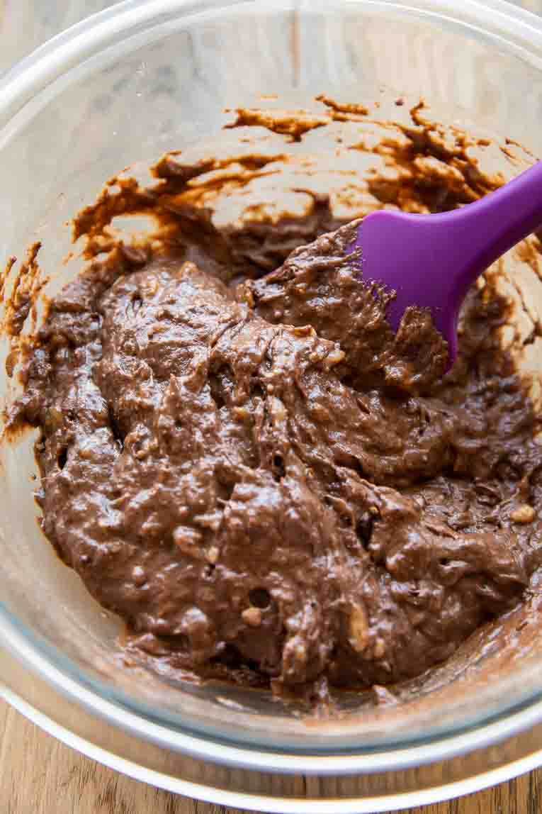 Protein brownie batter being mixed.