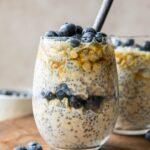 Close up of Easy Blueberry Chia Overnight Oats recipe.