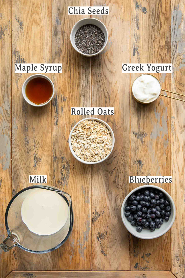 Ingredients for chia seed overnight oats recipe.