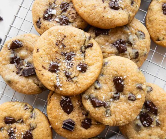 Cottage Cheese Chocolate Chunk Cookies on a cooling rack.
