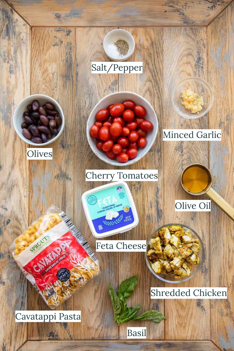 Mediterranean Chicken Feta Pasta ingredients.