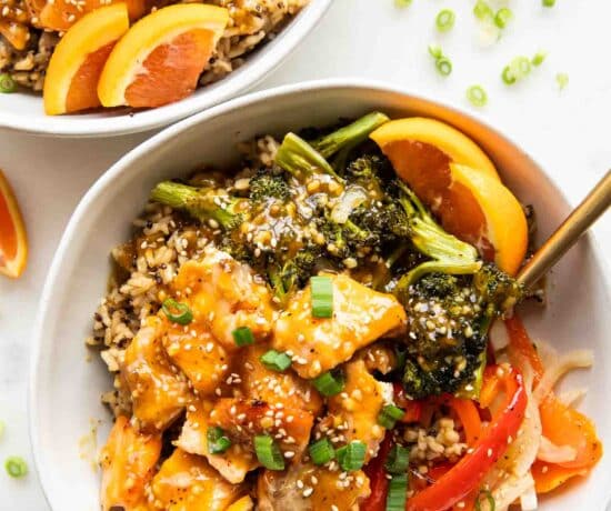 Orange salmon ginger bowl.