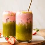 Strawberry cloud matcha in two glasses.