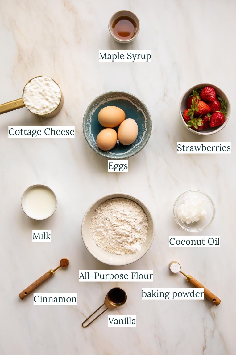 Strawberry Cottage Cheese Waffles ingredients.