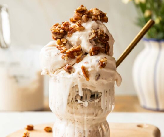 Butter Pecan Ice Cream in a glass cup.