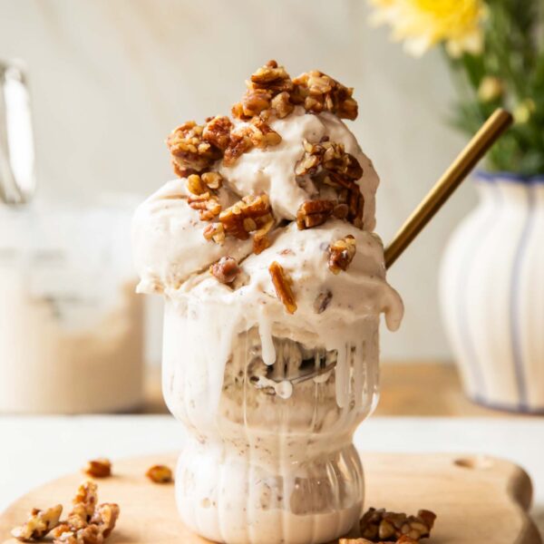Butter Pecan Ice Cream in a glass cup.