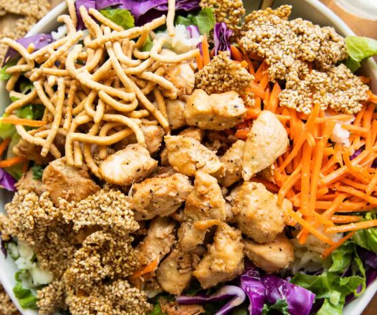 Chicken Sesame Crunch Bowls on a table.
