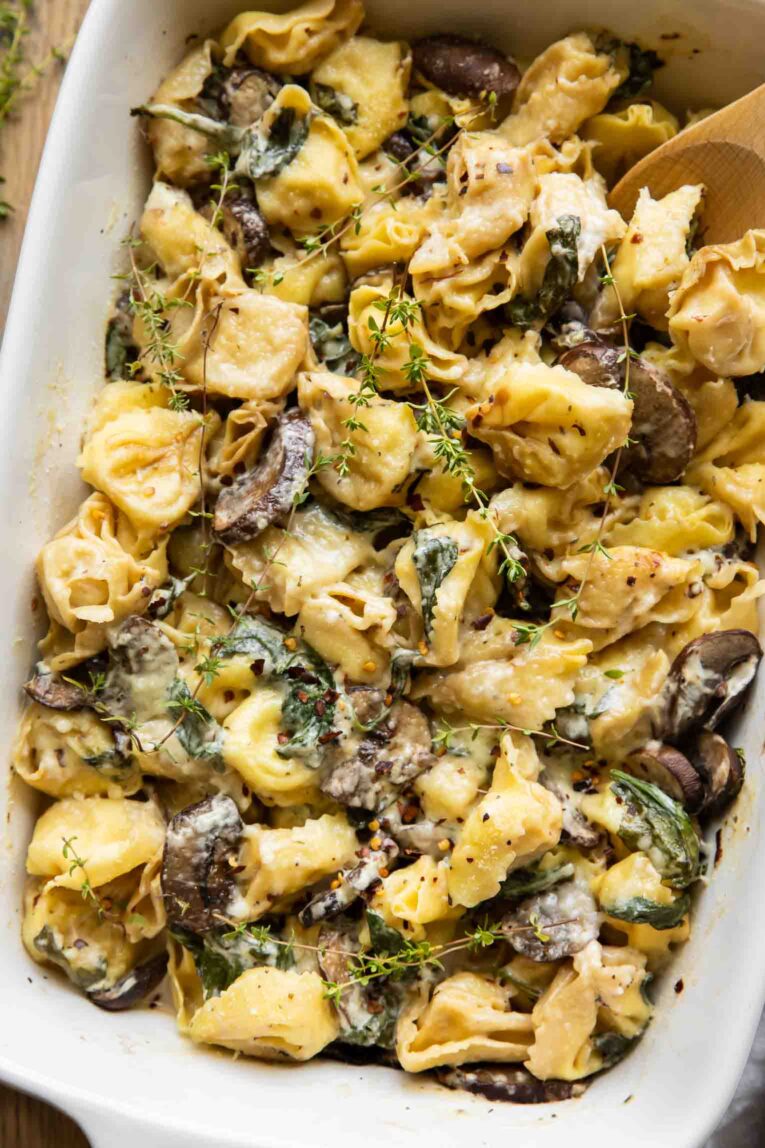 Spinach & Mushroom Bake in a baking dish.