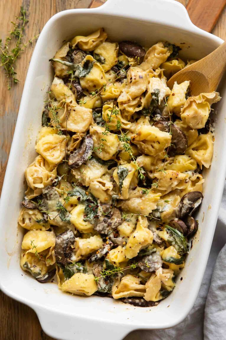 Spinach & Mushroom Bake in a baking dish.