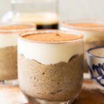 Tiramisu Chia Seed Pudding in a glass.