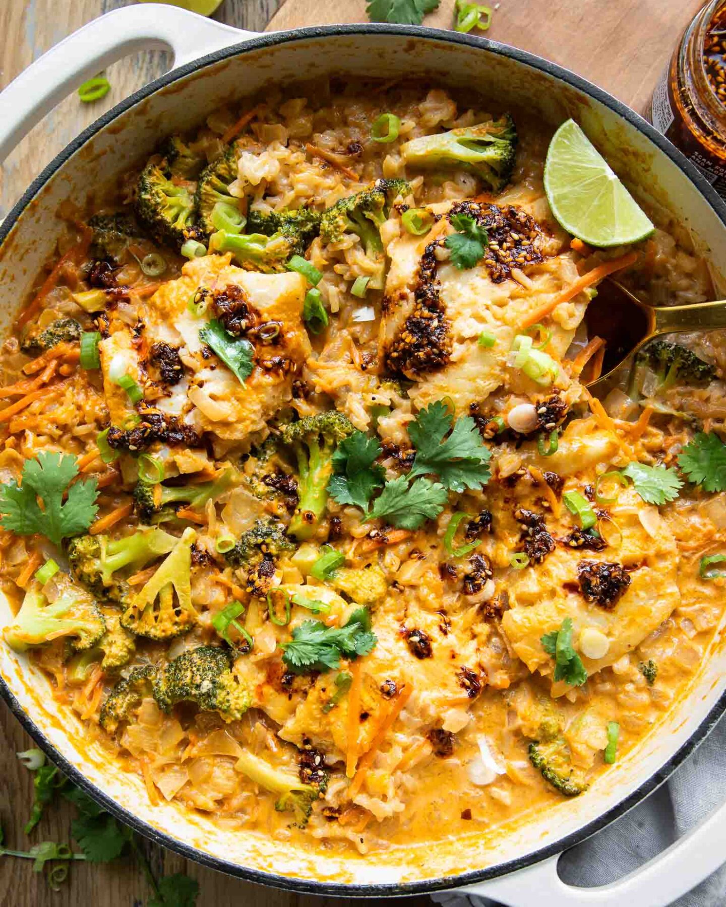 Creamy Coconut Cod Curry in a pot.