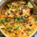 Creamy Coconut Cod Curry in a pot.