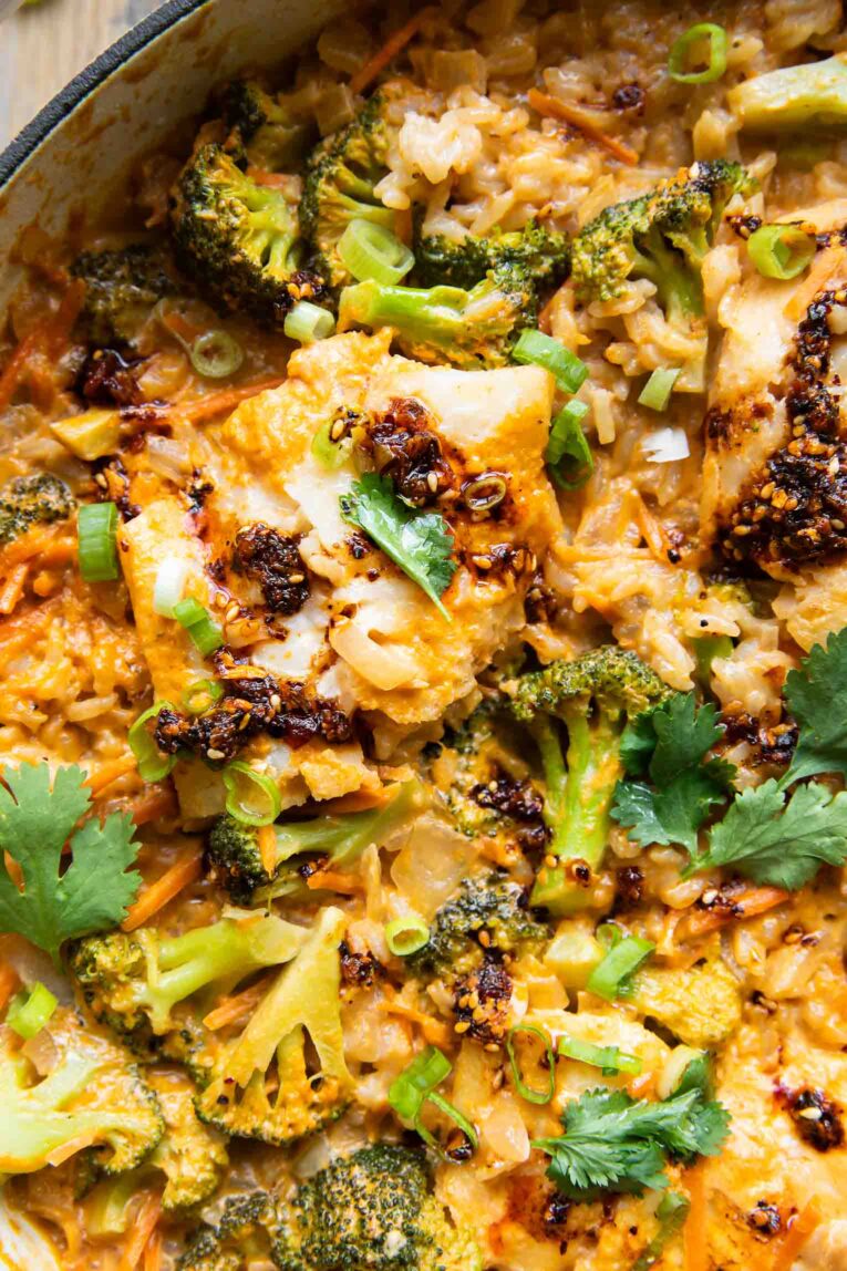 Creamy Coconut Cod Curry in a pot.
