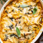 Pumpkin Pappardelle in a baking dish.