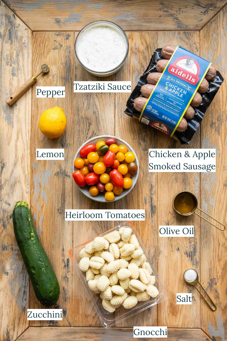 Tzatziki Sheet Pan Gnocchi ingredients.