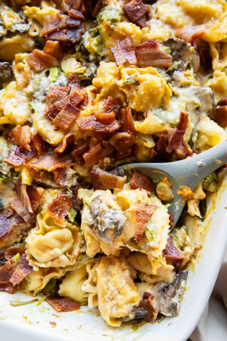 Butternut Squash Tortellini Casserole in a casserole dish.