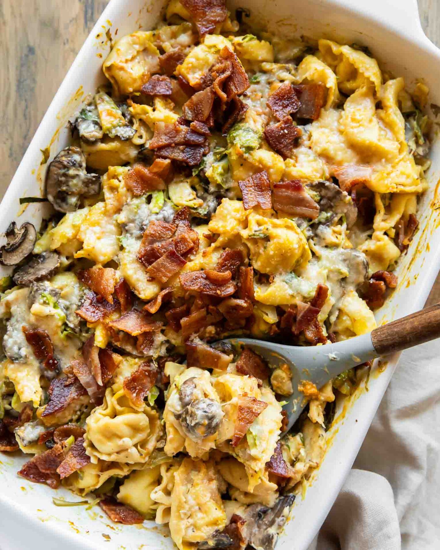 Butternut Squash Tortellini Casserole in a casserole dish.