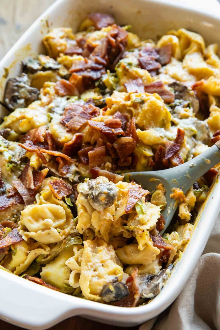 Butternut Squash Tortellini Casserole in a casserole dish.