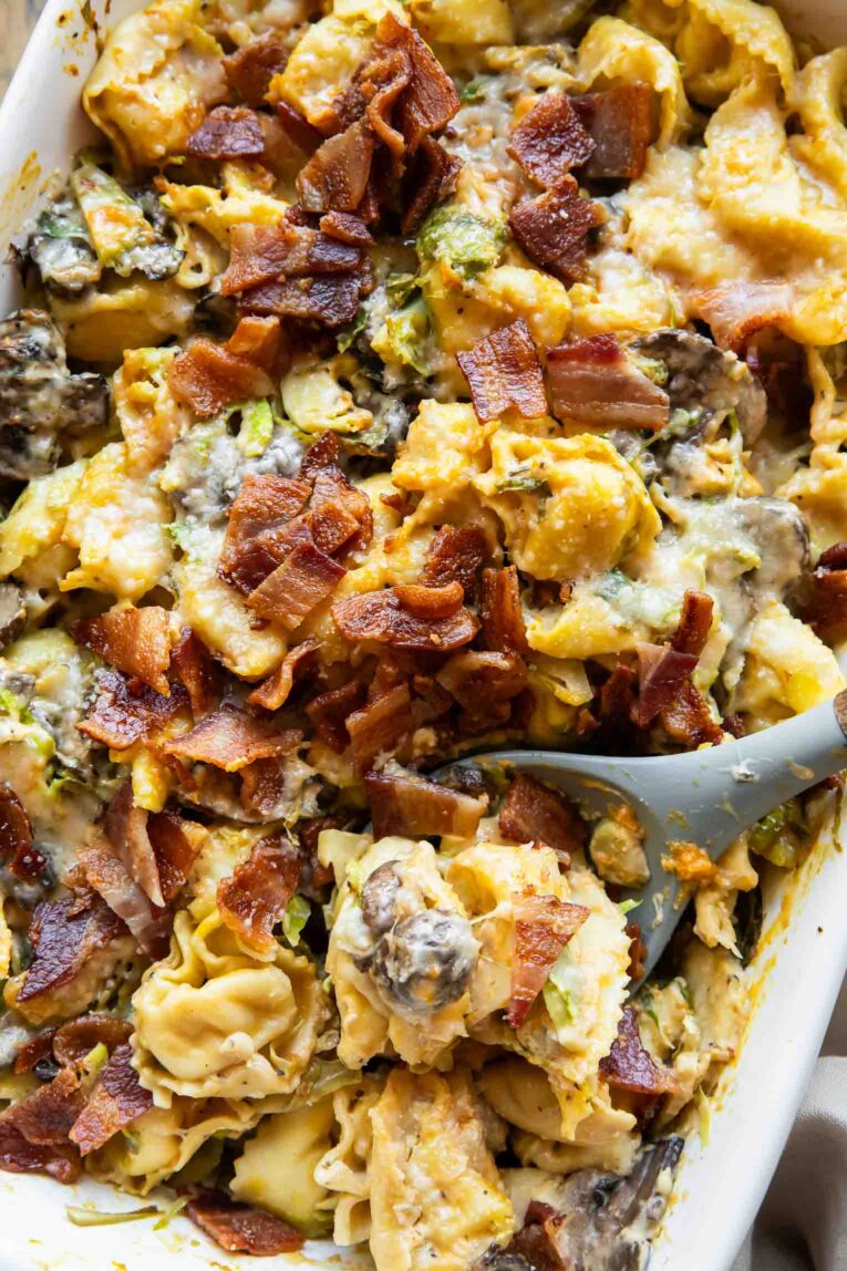 Butternut Squash Tortellini Casserole in a casserole dish.