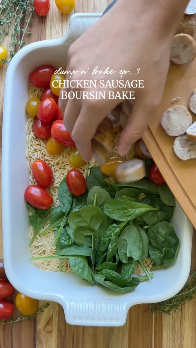 Chicken Sausage Orzo Boursin Bake ✨ Savory, creamy, and loaded with cheesy,…